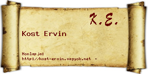 Kost Ervin névjegykártya